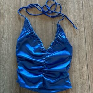 Motel Rocks Royal Blue Tie Halter Top